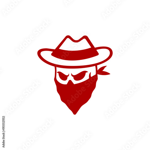 Villain skull character vector illustration design. Skull western bandit.