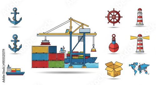 Shipping Containers and Maritime Icons.