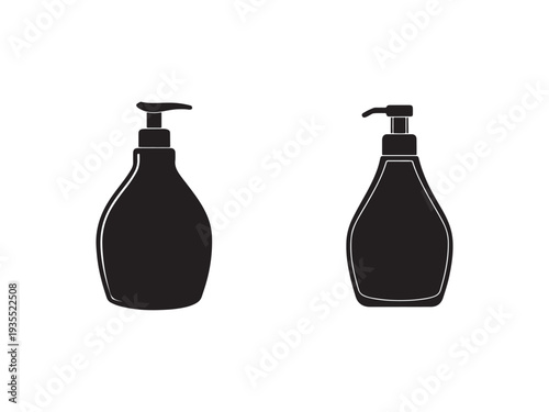 Black soap dispenser bottles with pump on white background  hand sanitizer dispensers