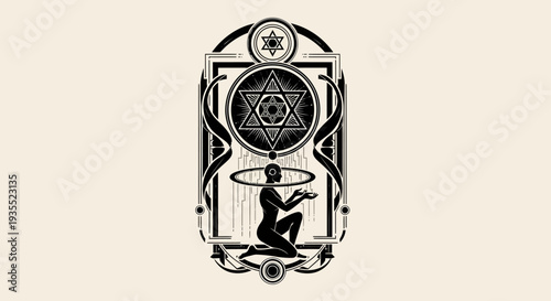 Mystical Symbol with Kneeling Figure and Star of David