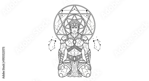 Mystical Warrior Meditating with Sacred Geometry Mandala