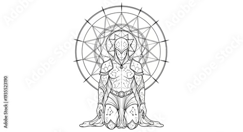 Mystical Warrior With Geometric Halo, Esoteric Symbolism, Spiritual Enlightenment