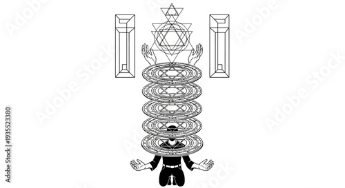 Esoteric Symbolism: Mystical Geometric Figure with Human and Sacred Geometry