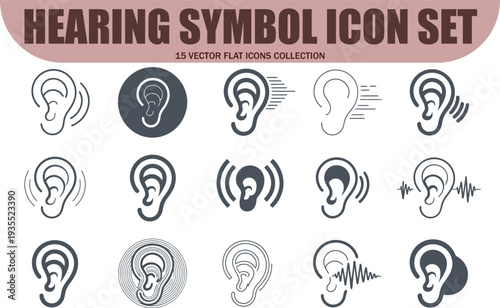 Set of 15 hearing symbol icons vector