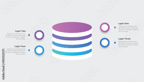 Four Layered 3D Cylinder Stacked Infographic Template