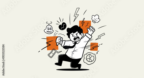 Angry businessman cartoon expressing frustration and stress.