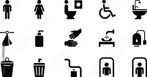 bathroom icons vector Set of 15 
