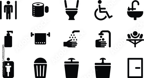 bathroom icons vector Set of 15 