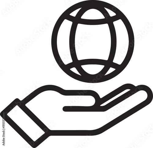hand holding globe world care protection icon outline vector illustration