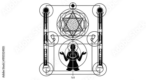 Sacred Geometry Symbol, Metatron's Cube, Human Figure, Mysticism, Esotericism
