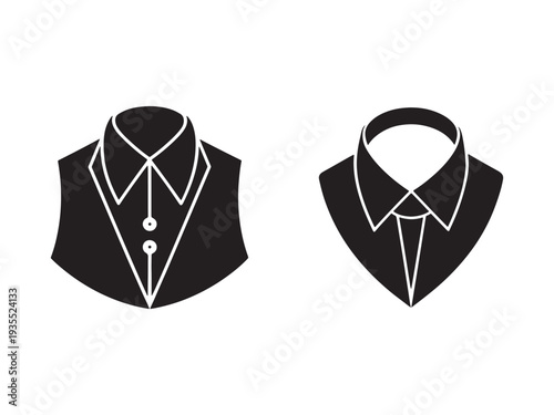 Blackandwhite shirt and vest icons with collars and buttons  simple fashion illustrations