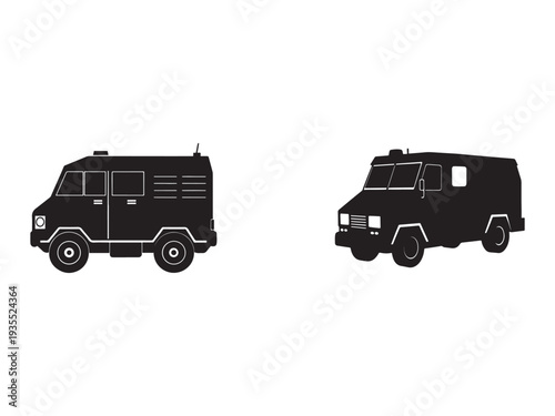 Blackarmoredvehiclessilhouettepolicesecuritytransportisolatedonwhitebackground