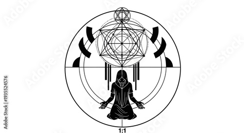 Geometric Metatron's Cube Sacred Geometry Meditation Silhouette Person