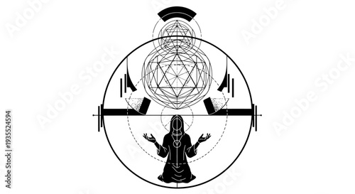 Sacred Geometry Meditation Symbol with Figure Offering Prayer