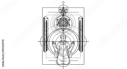 Sacred Geometry Meditation Figure with Metatron's Cube and Circles