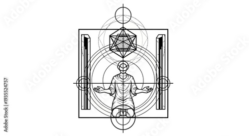 Sacred Geometry Figure Meditating, Spiritual Enlightenment, Metatron Cube Symbol