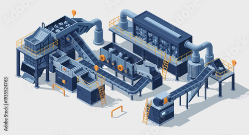 Automated Industrial Production Line with Conveyor Systems.