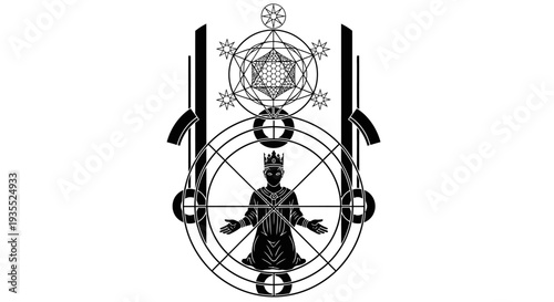 Sacred Geometry Symbol with Mystic Figure and Crown