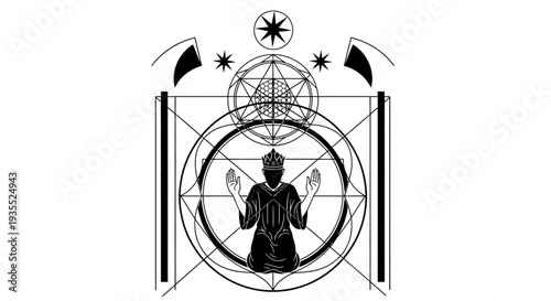 Mystical Figure in Geometric Sacred Circle, Esoteric Symbolism