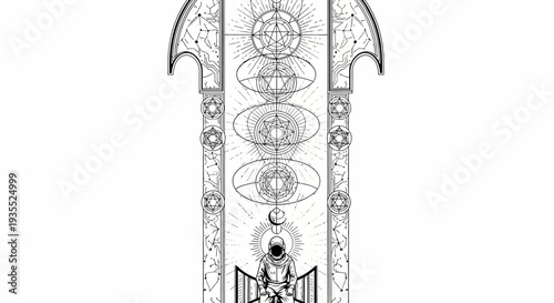 Cosmic Gate Portal with Astronaut and Celestial Symbols