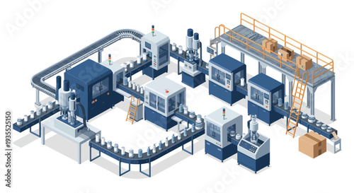 Automated Production Line for Bottled Products in a Modern Factory.