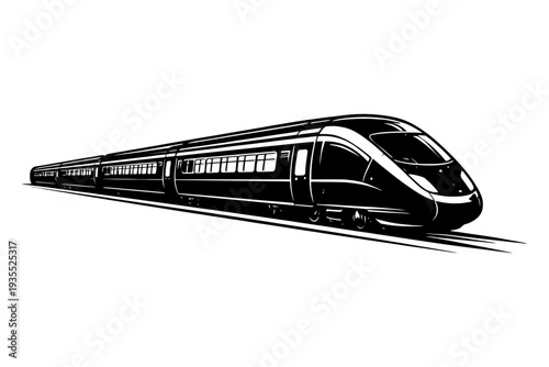 Sleek black and white high-speed train artwork.