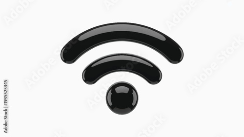 Glossy black Wi-Fi symbol on a clean white background, representing wireless connectivity and digital network access
