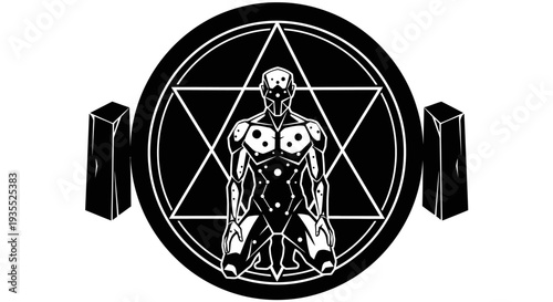 Mystic Man Meditating Inside Sacred Geometry Circle, Esoteric Symbolism