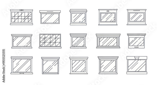 Collection of Hand Drawn Storefront Window Displays in Various Styles.