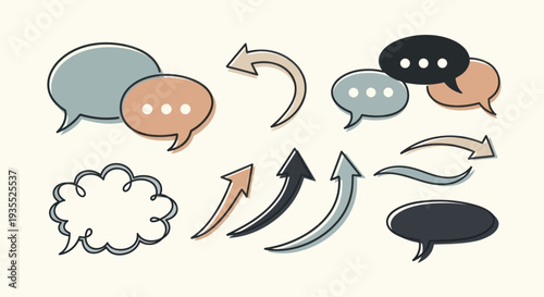 Collection of Speech Bubbles and Arrows Icons for Communication and Direction.