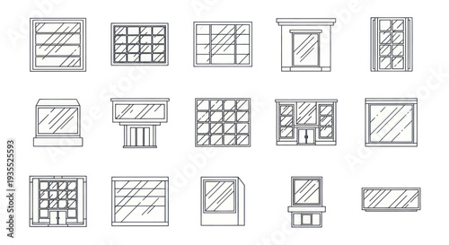 Collection of Various Window Styles and Designs Hand Drawn Sketch.