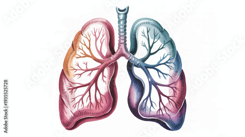 Artistic Representation of the Human Respiratory System, Illustrating the Bronchial Tree and Alveolar Structures in a Stylized Manner