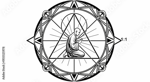 Monk Praying in Sacred Geometry Circle