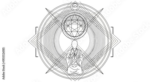 Mystic Geometric Mandala with Meditating Figure