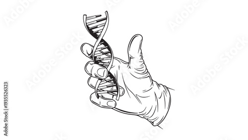 Gloved Hand Holding DNA Helix Illustration for Genomics Research, Precision Medicine, Biotech Development and Clinical Diagnostics Vector Art