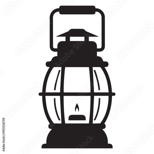 Vintage lantern silhouette with handle and candle flame inside glass