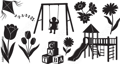 Playground fun with flowers and a happy little girl