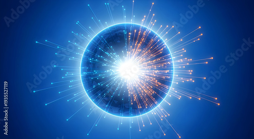 Vibrant global network connections radiating from illuminated sphere