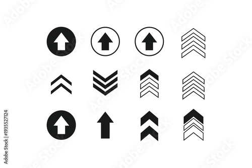 A variety of directional arrows and chevrons in different styles and orientations Vector
