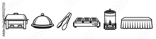 Collection of catering equipment icons for buffet and event food service