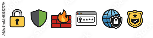 Essential cybersecurity icons representing various protection measures