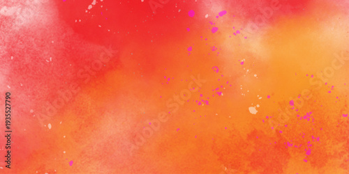 Bright abstract yellow orange red background. Toned rough surface texture. Hand drawn watercolor absract background.  Brush stroked painting. Strokes of paint. 2D Illustration.

