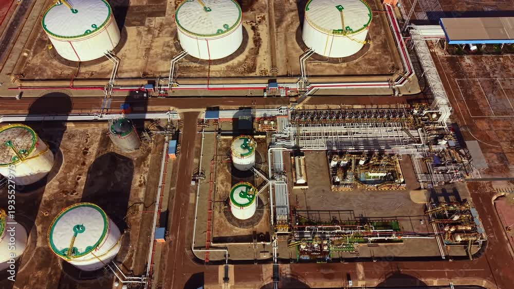Tank Operation Examples Vidéo Stock Storage tanks are arranged in a grid with pipelines ...