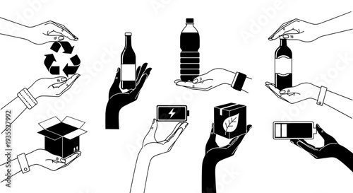 Hands holding recyclable items for the eco-friendly project, highlighting sustainability and environmental protection