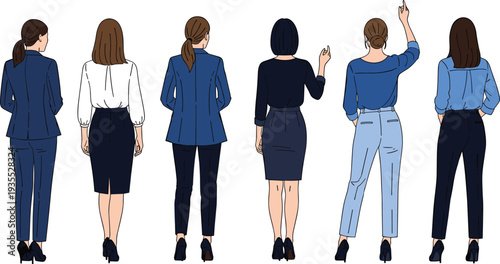 Businesswomen Back View Collection with Professional Female Office Workers Standing in Different Poses Corporate Vector Illustration