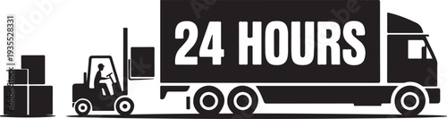 Forklift truck loading the boxes in the semi trailer truck