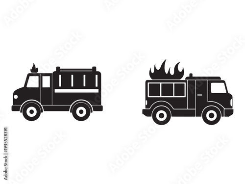 Fire trucks with flames on top  emergency vehicles  rescue  firefighting  icons
