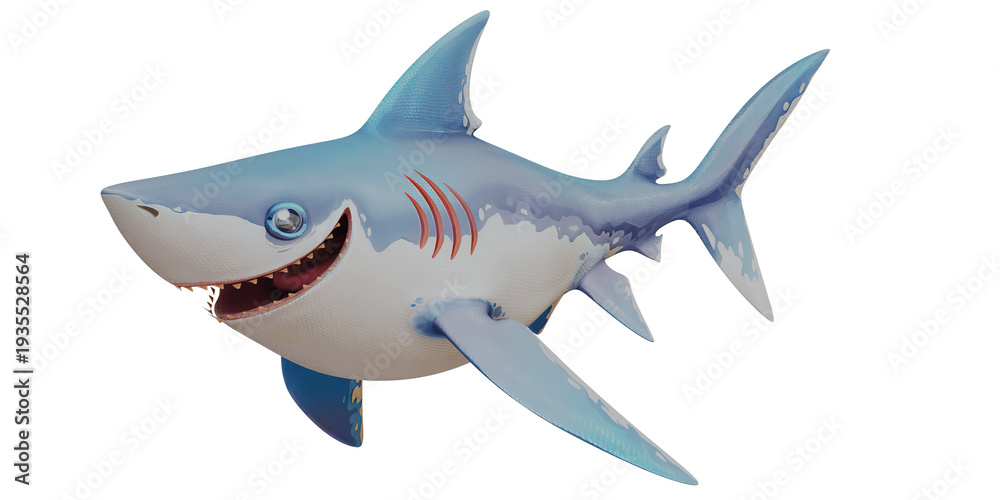 Fototapeta premium Smiling cartoon shark on a white background.