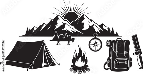 Camping adventure in the mountains with essential gear