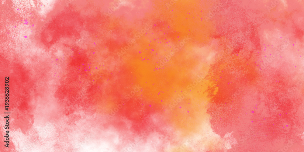 Fototapeta premium Bright abstract yellow orange red background. Toned rough surface texture. Hand drawn watercolor absract background. Brush stroked painting. Strokes of paint. 2D Illustration.